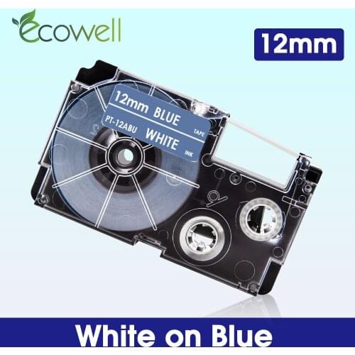 Ecowell Printer ribbon XR-12ABU For Casio XR 12ABU XR12ABU 12mm White on Blue label tape for Casio KL-60SR KL-60 120 Label Maker