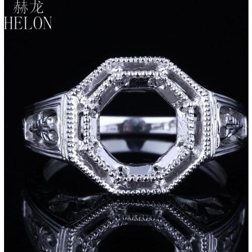 HELON 925 Sterling Silver 8mm Round Cut Women Vintage Antique Trendy Fine Jewelry Engagement Wedding Semi Mount Ring Setting