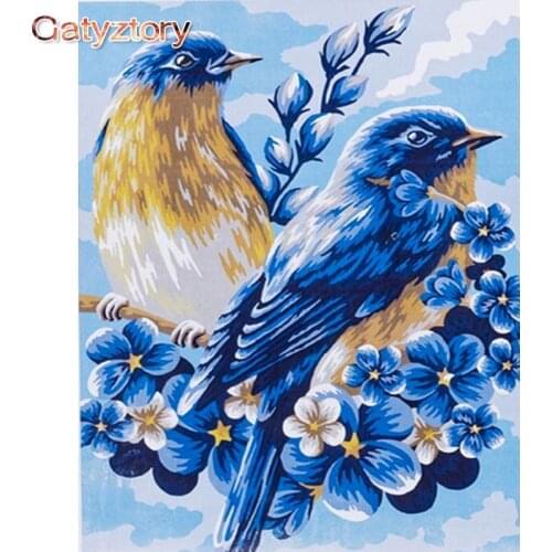 GATYZTORY DIY Painting by numbers Animals Blue Bird Flower paint by numbers for children photo frames for picture 40x50cm