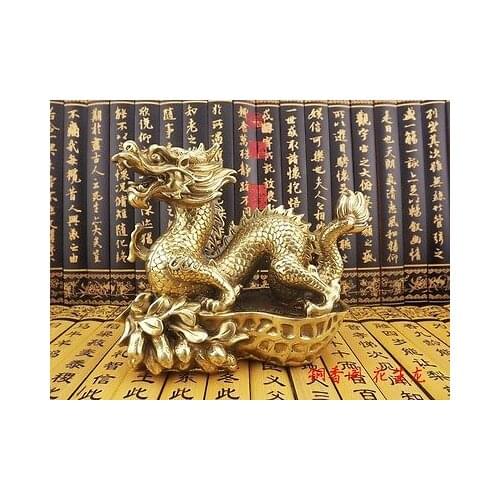 China brass copper carved exquisite groundnut lucky dragon Sculpture Statue