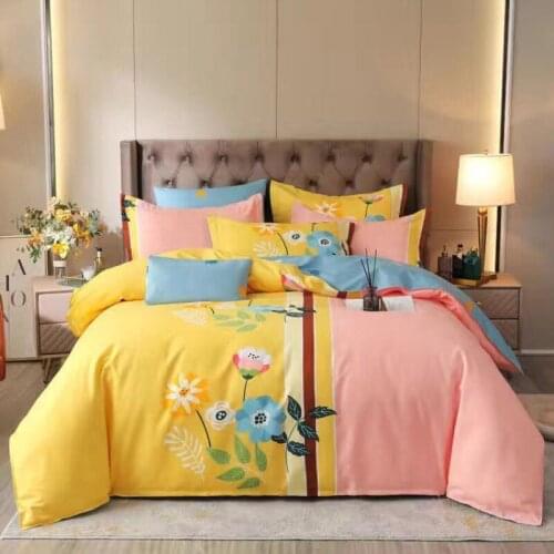 Yellow Bedding Set Printed Bed Linen Sheet Summer Duvet Cover 230x200 Single Double Queen King Quilt Covers Sets Bedclothes