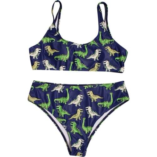 Summer Womens Swimwear Bikini 2021 Mujer Bathing Suit Ladies Dinosaur Printing Beachwear Bikini Set Split Swimsuit Swimming