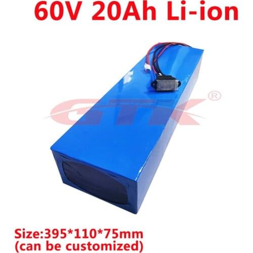 GTK 60v 20Ah lithium NMC li ion battery with BMS 1500W for electric motor ebike scooter+3A 67.2V charger