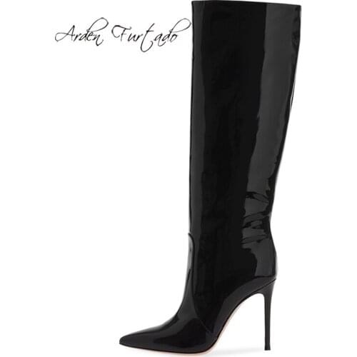 Arden Furtado Fashion Womens Shoes Winter Pointed Toe Stilettos Heels Sexy Mature Elegant Ladies Boots Concise Knee High Boots