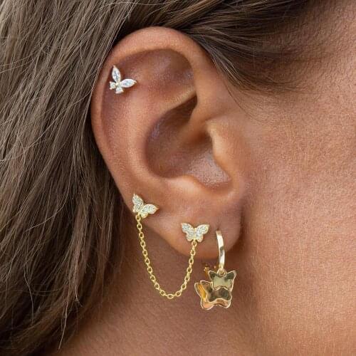 Gold Silver Color Fashion Women Jewelry 3 Different Sized Butterfly Floating Charm Hoop Earring