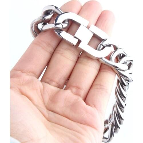 Granny Chic 16mm Men Bracelets Stainless Steel Bracelet Silver Color Double Curb Cuban Link Chain Bracelet Mens Jewelry Gift