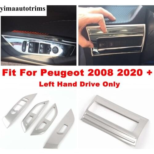 Head Lights Lamps / Inner Door Armrest Window Lift Button Panel Cover Trim Stainless Steel Interior For Peugeot 2008 2020 2021