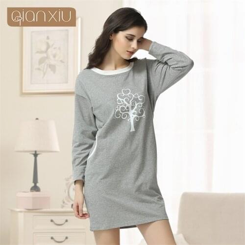 Qianxiu Casual Nightgown For Women Three Quarter Sleep Skirts Sleepwear Market Underwear Leisure Wear Long Sleeve