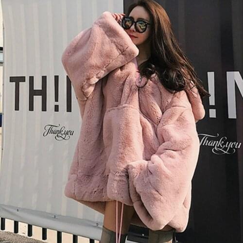 2020 New Autumn Winter New Loose Large Size Hooded Pullover Plush Coat Women Thick Warm Long Faux Fur Sweatshirt PR014