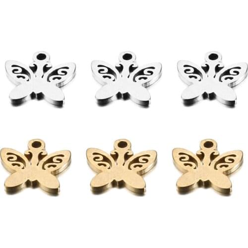 20pcs/Lot New Arrival Stainless Steel Butterfly Small Charms Pendants for DIY Making Necklace Bracelet Accessories 10*10mm