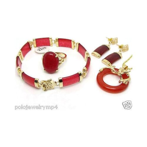 New Jewelry Red STONE Dragon Pendant Necklace Ring Bracelet Earring Setplated watch wholesale Quartz jade CZ crystal