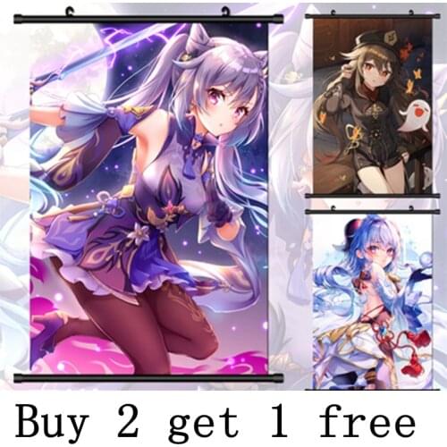 2021 new game Genshin Impact KLEE anime peripheral KEQING Paimon oversized poster scroll hanging painting