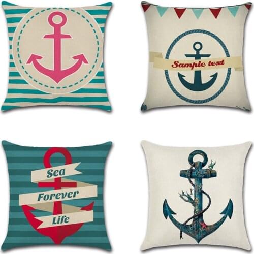 Simplicity Blue Stripes Cushion Covers Anchor Printing Linen Pillow Case Home Decorative Living Sofa Car Throw Pillowcase 45CM