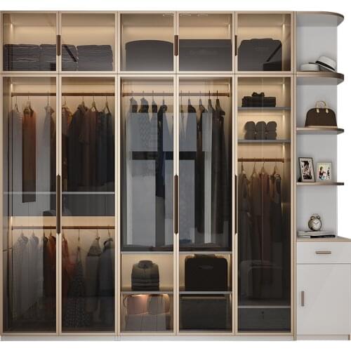 Wardrobe household bedroom simple and economical light luxury glass door combined wardrobe