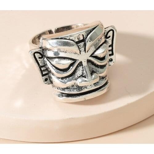 Boho Punk Egyptian Pharaoh Mask Rings for Men Personality Open Adjustable Chunky Finger Ring Couple Gothic Party Vintage Jewelry