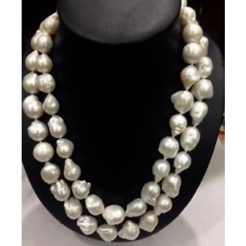 Gorgeous 13-14mm south sea baroque white pearl necklace 36inch 50"