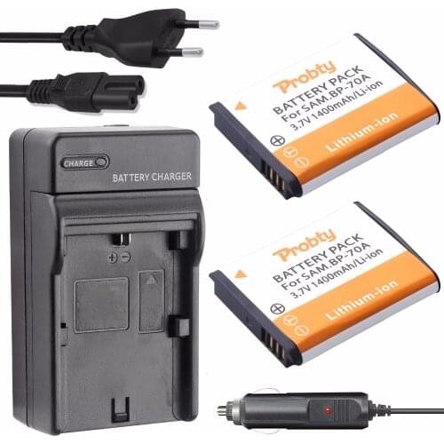 Probty 2x BP-70A BP70A battery + charger for Samsung ST90 ST150F ST700 ST6500 SL50 SL600 SL630 WB30F WB35F WB50F ES70 ES80 ES91