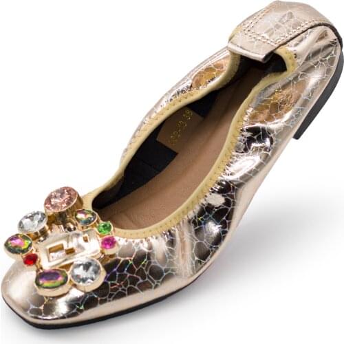169-13 Luxury Rhinestone Womens Formal Shoes Flexible Flats Leather Ballet Flats for Women African Girls Banana Shoes Flats