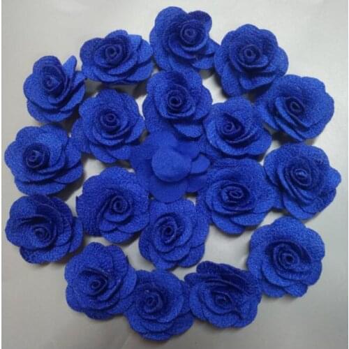 200Pcs Royal Blue Rose Handmade 3.5CM Fabric Rose Cotton Cloth Flower Hand DIY Wedding Bouquet Flower Material Hair Accessories