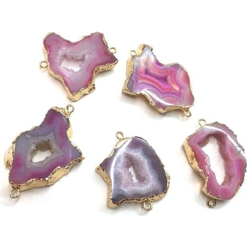 2020 Natural Stone Pendant Irregular Pink Agated Connector for Jewelry Making Necklace Accessories Gifts for Women 20x30-26x38mm