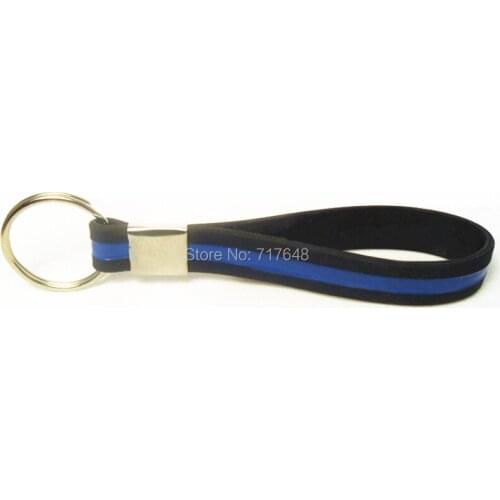 30pcs keyring Thin Blue Line wristband silicone bracelets keychain free shipping by ePacket A