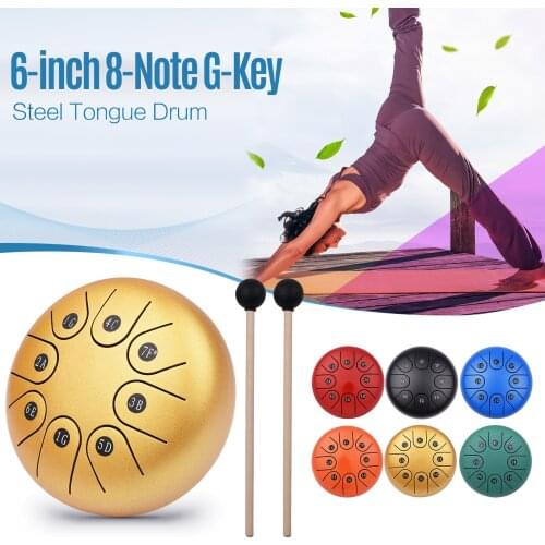 6-inch Mini 8-Tone Steel Tongue Drum G Key Percussion Instrument Hand Pan Drum with Drum Mallets Carry Pouch Music Book