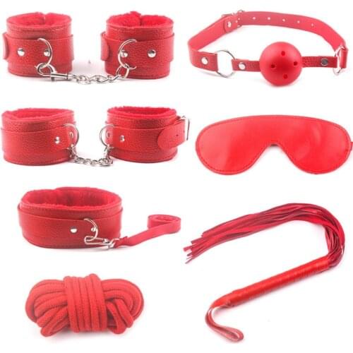BDSM Leather Sex Bondage Set Sex Games Products Erotic Toys for Adults Handcuffs Nipple Clamps Gag Whip Rope Sex Tools For Women
