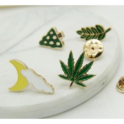 Free shipping 12pcs/lot fashion jewelry accessories metal enamel moon cloud leaf tree maple brooch pin badge
