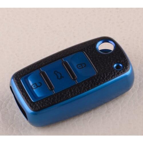 Leather Texture Car Blue TPU Key Case Shell Fit For VW Golf Tiguan Passat Polo Jetta UP Beetle Scirocco Touran Eos 2012