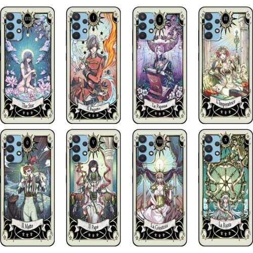 Black tpu Case For Samsung galaxy A12 A22 A32 A42 A52 A72 4g 5g S21 PLUS ultra back cover Tarot card moon star