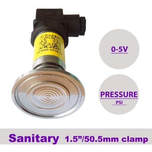 Pressure transmitter, 1.5 in clamp connection, 0 5V signal, 12V, 24V, gauge, 0 600, 300, 100, 150psi, absolute, 30, 50, 75 psi