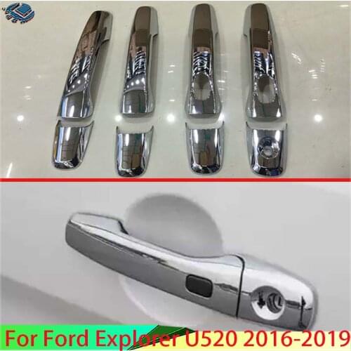 For Ford Explorer 2016 2017 Decorate Accessories ABS Chrome Door Handle Cover With Smart Key Hole Catch Cap Trim Molding