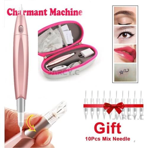 Dermografo Charme Princess Tattoo Pen Kit Semi Permanent Makeup Eyebrow Tattoo Machine Microblading Pen with Cartridge Needles