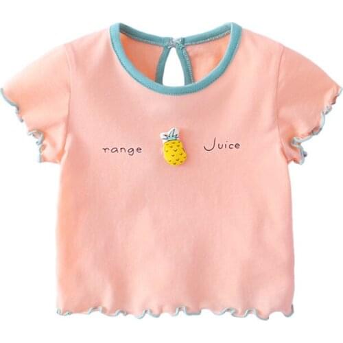 Children T-shirt 9-4T Girl O-neck T-shirt Short Sleeves Cotton Lovely Printed Fruit Girl T-shirt Summer Childrens Clothes