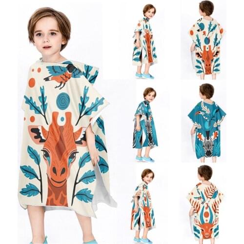 2021 Kids Cute Cartoon Hooded Cloak Beach Towel Microfiber Animal Printed Swimming Bath Towel Boy And Girl Bath Towel 120x60cm