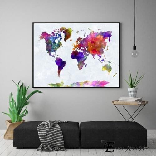 World Map Watercolor Vintage Poster Prints Oil Painting On Canvas Wall Art Murals Pictures For Living Room Decoration No Framed