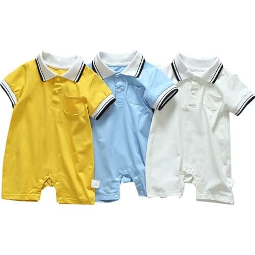 Baby Boys Rompers Turn-down Collar Romper Infant Jumpsuit Summer Short Sleeve Newborn Baby Boys Girls Clothes Toddler Outfit