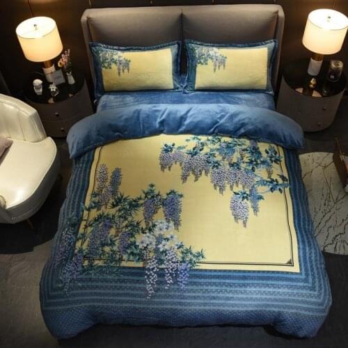 38 Blossom Print Clear Pattern Duvet Quilt Cover Fleece Warm Soft Bedding set bed sheet Pillowcase Queen King size 4Pcs