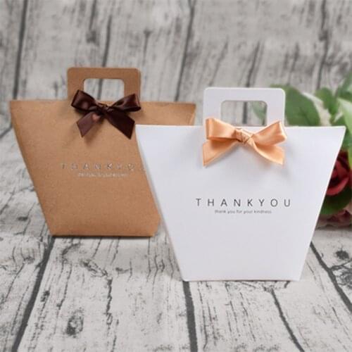 Kraft Paper Bags Ribbon Wedding Pack Box Favors Store Small Shopping Bags Packaging Bags Party Wedding Party Favor Boxes