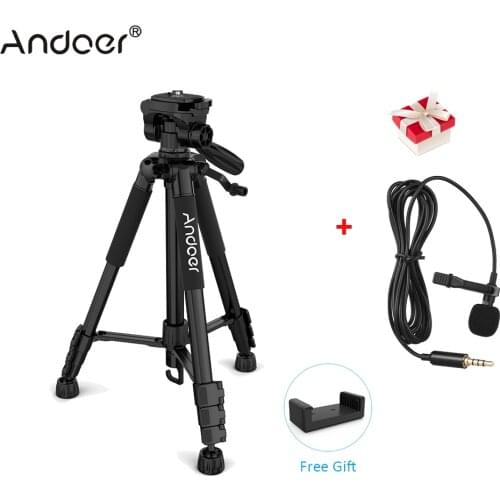 Andoer 57.5inch Travel Lightweight Camera Tripod for Video Shooting Support DSLR SLR with Carry Bag Phone Clamp Max.Load 3kg
