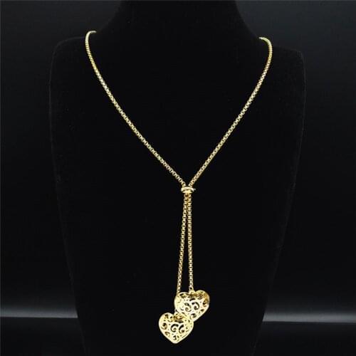 Fashion Stainless Steel Heart Necklace for Women Gold Color Long Necklace Jewelry acero inoxidable joyeria mujer N1373S03