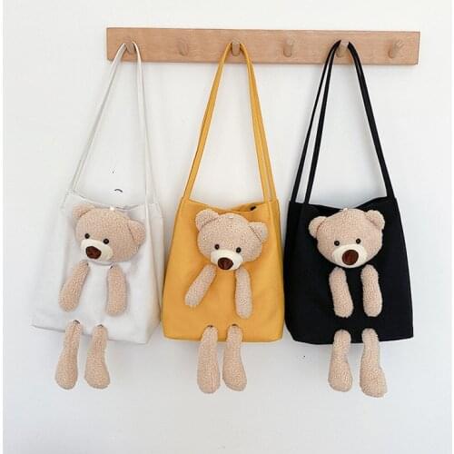 Fashion big bear doll girl handbag bag female 2020 new canvas messenger bag female wild ins tote bag