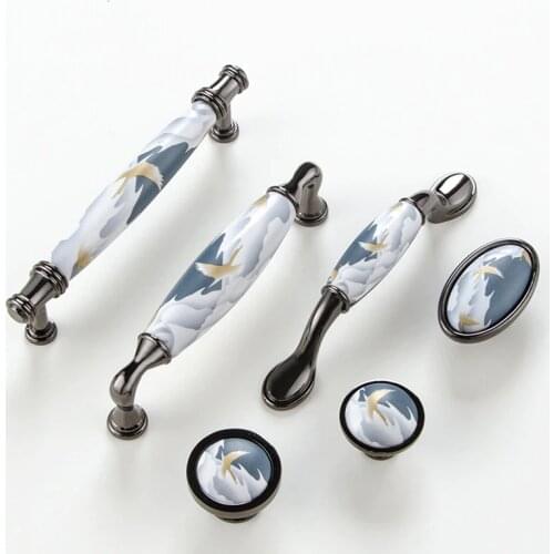 Sky blue/Ceramic Door Handles European Antique Furniture Handles Drawer Pulls Kitchen Cabinet Knobs and Handles
