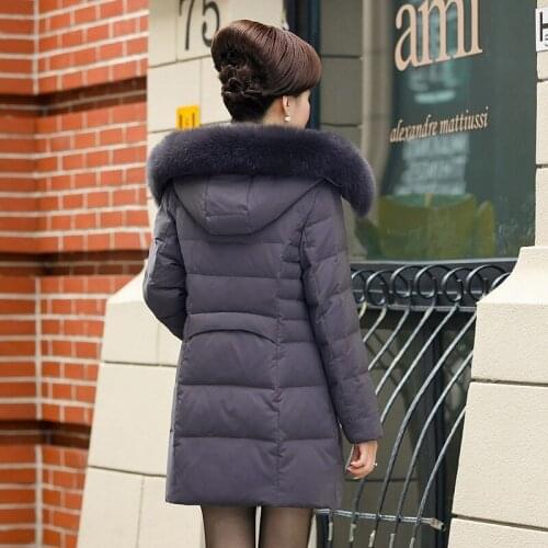 2020 New Winter Womens Thick Warm Parkas Coat Fashion Solid Fox Fur Collar Outerwear Female Luxury Long Down Jacket Plus Size