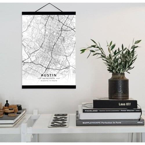 Austin, United States City Map Wooden Framed Canvas Painting Home Decor Wall Art Print Pictures Poster Hanger