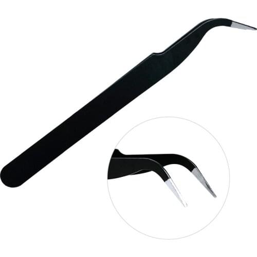 MorCat Elbow Tweezers Black Color Metal Elbow Tweezers for Adhesive Diamond Accessories Nail Tool Eyebrow Tweezers