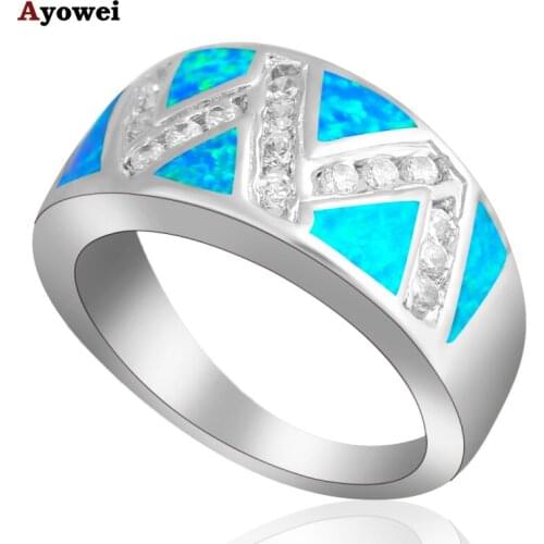 Hot Spain wedding Designers Blue fire Opal Fashion jewelry Silver Stamped Rings OR221 USA size 6.5# 7.5