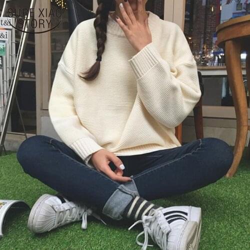 Plus Size Pullover Sweater Women Loose Sweet Solid 6 Colors Long Sleeve Sweater Knitted Knitwear Winter Clothes Women Chic 11634