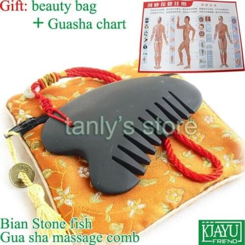 Wholesale & Retail Black Bian Stone Massage Guasha Comb health (90x55mm)