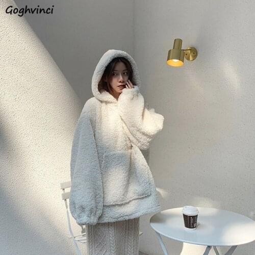 With Hat Hoodies Women Lambswool Plus Velvet Warm Soft Sweatshirts Womens Cold-resistant Sweet Kawaii Chic Ins Cute Hooded Tops